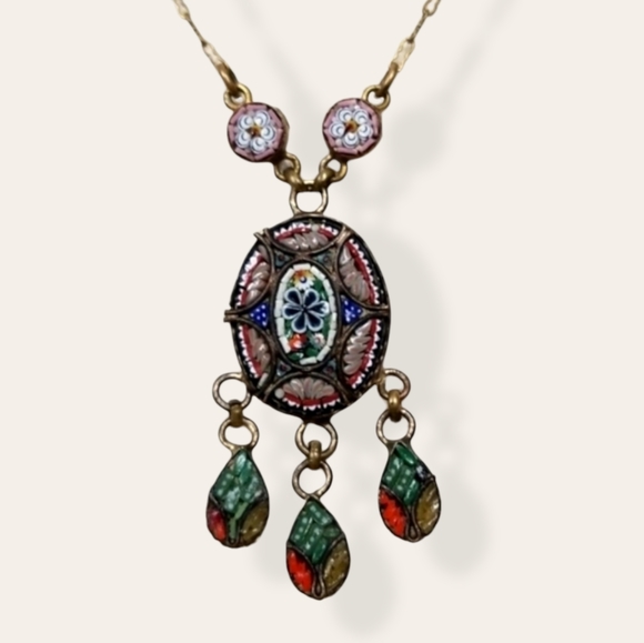 Vintage Art Deco Italian Micro Mosaic Necklace
